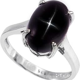 Sterling Silver Ring for Women Natural Blackstar Black 9X13 MM Oval-image-12