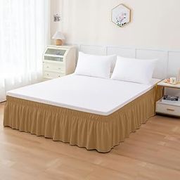 TSM BEDDING - Wrap Around Bed Skirt for Queen Size (60” x 78” Inch) - 18” Inch Drop Length Wrinkle Free Brushed Microfiber Fabric Bed Skirt | Easy Elastic Feet | Machine Washable | Beige-image-98