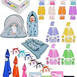 Toddylon 56 PCS Premium Newborn Baby Gift Set | Baby Shower Gift | All-in-One Infant Essentials Combo Kit with Soft Cotton Clothing, Mattress & More | Ideal for Baby Boys & Girls (0–6 Months) (Green -2)-18