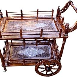 shilpi sheesham wood standard handmade wheel decor service trolley/wooden kitchen tools storage service trolley-image-19
