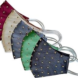 ᵀᴹ Fashion Wedding Special Mask Satin Cotton Cloth Face Mask Light-weight (Maroon-Golden-Black-Gray-Green) - Unisex-picture-35