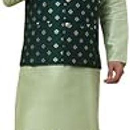 Men's Silk Blend Sea Green Kurta, Churidar With Jacquard Silk Blend Floral Print Green Nehru Jacket set-picture-0