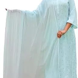vibe vision 3-Piece Women's Kurta Set - Cotton Blend Round Neck Embroidered Straight Kurta & Trousers with Silk Chiffon Dupatta-picture-4