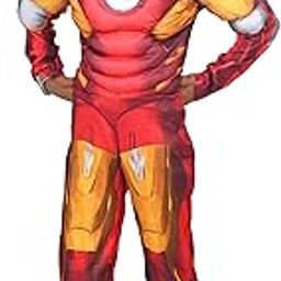 Wanna Party WP WP Polyester Deluxe Muscle-Chest Iron Man Costume For Kids/Superhero Costume With Mask/Iron Man Suit For Kids - Age 8-10 - Size L,Red-30