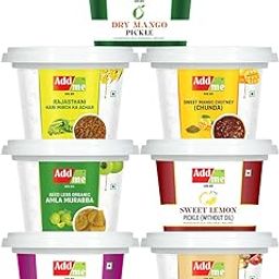 Add me Combo Trial Pack 7 in 1- Dry Mango Pickle 50gm | Rajasthani Hari Mirch ka achar 50gm | Sweet Mango Chutney Chunda 50gm | Seedless Amla Murabba 50gm | Sweet & Sour Lime Pickle 50gm | Mixed Supreme Pickle 50gm | Hot Schezwan Sauce 50gm| Total 350grams Gift Box-image-4