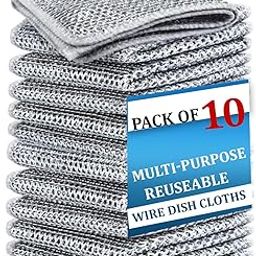 DALUCI Non Scratch Steel Wire Dish Cloth – 10 Pcs Kitchen Scrubber Rags for Utensils, Wet & Dry Cleaning – Stainless Steel Dishwashing Cloth for Dishes, Sink, Counters & Home Essentials (10)-image-82