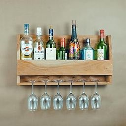Lighting Hours xLane - Laila - Wooden Wine Rack for Home | Premium Wall Mounted Wine Rack | Mini-Bar Cabinet for Home (3 Bottles & 3 Glasses) (6 Bottles & 6 Glasses Wall Mounted)-image-23