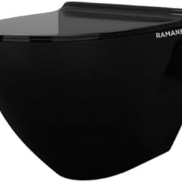REMANENCE Ceramic Commode Wall Mount/Wall Hung Western Toilet/Commode/Water Closet/EWC/WC/European Commode for Bathrooms P Trap Outlet is from Wall with Soft Close Seat Cover (Black)-image-49