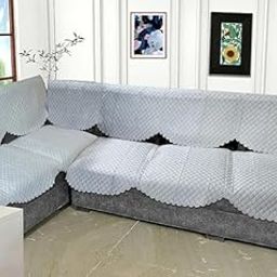 BALLEY Sofa Cover 7 Seater L Shape Velvet Quilted, Anti Slip for Living Room, Drawing Room (69x28 inches) Pack of 14 Pieces-Silver-image-38