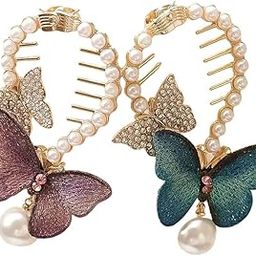 1pcs Vintage Faux Pearl Bling Bling Rehinestone Retro Style Embroidery Butterfly Decorative Hair Clip Ponytail Holder Elegant Hair Accessories For Women And Girls - Random Color Received-image-6