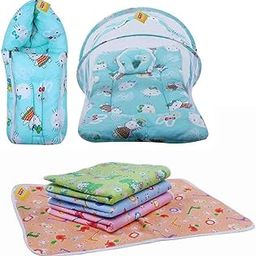 Fareto Baby's Gift Pack Combo of 1 Mosquito Toddler Mattress Net Bed 32Lx18B Inches,1 Sleeping Bag & 4 Plastic Diaper Changing Sheets 24Lx18B-inch, (0-6 Months)(Pink) (Pista Green)-image-36