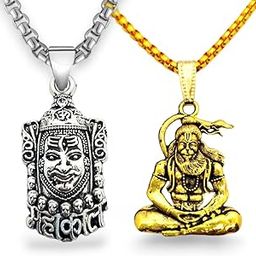 silver mahadev pendant for men and women shiv shakti locket | Style Lord Shiv Bolenath Adiyogi mahakal pendant with mahakal pendant for men with chain stainless steel combo Set of 2 ( Pack of 1)-picture-9
