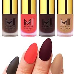 MI FASHION Velvet Matte Nail Polish Set Lacquer And Highly Pigmented Intsense Color 9.9mlCoffee, Neon Orange, Wine, Nude (Pack Of-4)-22
