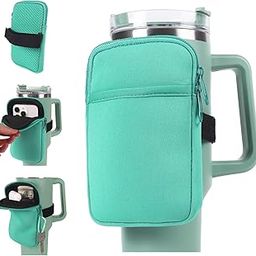 LMYUHONG Water Bottle Pouch For Stanley Cup Accessories 40oz 20oz 30oz,Tumbler Pouch With Versatile Pocket, For Cards, Keys,Earphone. Fits For Phones, Use For Running, Walking, Hiking & Biking,Green-image-93
