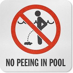 5.75 x 5.75 inch “No Peeing In Pool” Adhesive Pool Marker with Graphic, 20 mil Laminated Vinyl with Anti-Skid Pebbled Surface, Red, Black and White-image-98