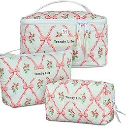 NFI essentials 3 Pcs. Cotton Quilted Makeup Bag for Women, Portable Cosmetic Pouch Set for Girls Travel Toiletry Organizer Bag, Accessories Storage Zipper Bag-image-53