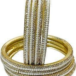 Gold-Toned Pearl & Crystal Studded Bridal Bangle Set for Women & Girls – Traditional Wedding Jewelry (Set of 8)-image-63