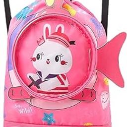 SAMVARDHAN Children's swimming bag dry and wet separation waterproof storage bag children's sports portable cute cartoon beach backpack (Pink)-image-29