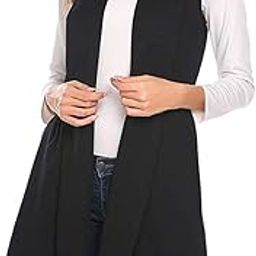 Women Vest Long Coat, Ladies Solid Sleeveless Lightweight Open Front Cardigan Tank Tops Jacket Coat, Red - M-12