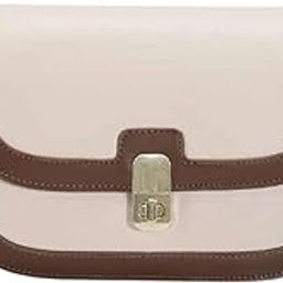 Classic Two-Tone Crossbody Sling Bag for Women Girl in Leather Beige and Brown-picture-35