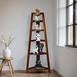 Royaloak 5-Shelf Corner Stand | Corner Shelf for Living Room | Sheesham Wood | Natural Finish | 5 Foldable Shelves | Emperor Collection | Wooden Corner Stand-29