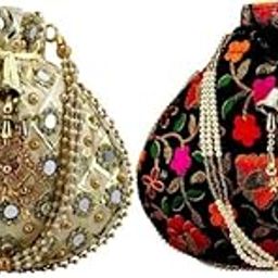 Gems & Jewellery Gold Potli Wristlets Ethnic Potli For Women's | Designer Rajasthani Style Royal Clutch Silk Batwa | Zari Work Potli | Bridal Potli | Potli Bags-image-76