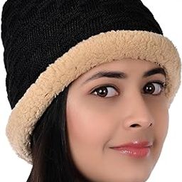 (Pack of 1 Women Girls Winter Woolen Warm Black Beanie Cap for Severe Extreme Cold Winter Weather-image-98
