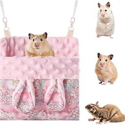 Fnaobai Sugar Gliders Sleeping Pouch Hamsters Velvet Hanging Hammocks Bed Carrier with Strap Squirrels Marmosets Guinea Pig Warm Swing Carry Pouch Cage Accessories for Small Animal (Pink)-image-27