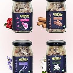 MANIPURA AYURVEDA Bath Salt Combo Set Sandalwood Lavender Rose & GardeniaFlavour (200GM + 200GM + 200GM + 200GM) Made With 3 Natural Salts (Epsom Dead Sea & Himalayan Rock Salt) & Eucalyptus Oil-46