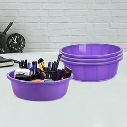 Homestic Pack of 4 Desk Organizer | Stationery Organizer Tub | Multipurpose Storage Organizer | Office Supplies Organizer for Pen-Pencil-Staplers-Clips | Desktop Organizer | 6 LTR | Purple-image-89