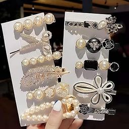 PRANT Korean Fashion Style Pearl Rhinestone Metal Hair Clips Hair Pin Stylish Hair Accessories Jewellery For Women's And Girls (Pack of 11 Pcs)-image-27