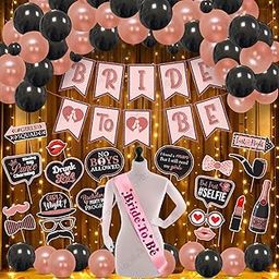Zyozique ® Bachelorette Party Decorations Kit | Bridal Shower Party Supplies - Bride To Be Paper Banner, Photo Booth Props, Balloons with Sash & Rice Light (Pack Of 48)-image-99