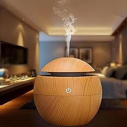 Stonsell Round Magic Wooden Cool Mist Diffuser, Essential Oil Diffuser with LED Night Light for Car, Office, Home, Bedroom, One Click Aroma Therapy Humidifier for Plant and Baby Nursery - Brown-16