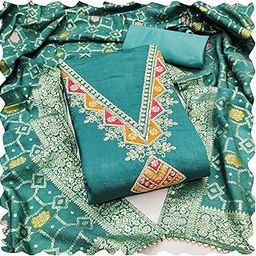 Women's Vichitra Silk embroidery thread work unstitched Dress Material for women pakistani punjabi churidar material ladies Dress Material with dupatta-image-24