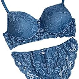 Women's Floral Lace Bra and Panty Set, Underwired Push-Up-image-87