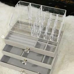 Seadra Three Layer Velvet Jewelry Storage Box Gray Carrying Case with Glass Cover Jewelry Ring Earrings Organizer Display Box-image-28
