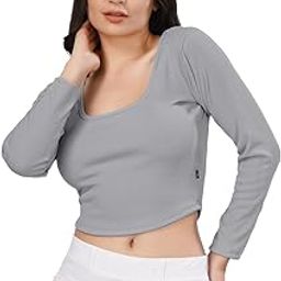 Plus Size Womens Tshirts Tops Full Sleeve Crop Tops Slim Fit Gym Workout Top-picture-14