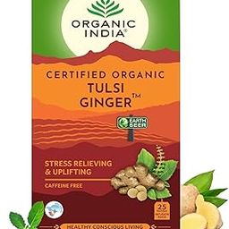 A TATA Product - Organic India Tulsi Ginger - 25 Tea Bags, Rich in Antioxidants, Supports Digestion, Stress Relieving, Helps Boost Metabolism, Caffeine-Free, Whole Herbs Certified Organic-image-76