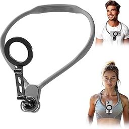 Magnetic Neck Cell Phone Holder: POV/Vlog Selfie Mount for iPhone 15 14 13 12 Pro Max Plus Mini, Hand Free Flexible Phone Neck Holder Stand for Bed (Grey)-picture-29