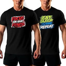 Combo of 2 Gym T-Shirts for Men – 100% Cotton – 180 GSM – Ultra Soft & Breathable Workout Tees – Black Premium Activewear with Water-Based DTF Print-image-94