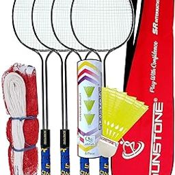 SUNSTONE Badminton Rackets 4 Piece 1 Badminton NET Four Side Tape Cover 6 Nylon Shuttlecocks with Full Cover DX 377, Blue-13