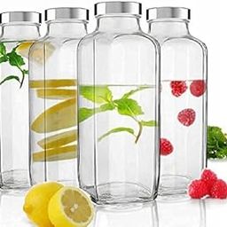 CROCO JAR Croco French Square Transparent Milk, Water And Juice Glass Bottle With Leak-Proof ,Beverage Glasses With Air Tight Lid (1000Ml French Square Bottle, Set Of 4)-5