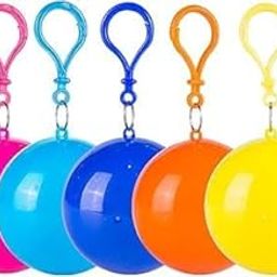 Emergency Rain Poncho Set, 5 Pack, Colorful Clip-On Ball Design, Pink, Blue, Navy, Orange, Yellow-25