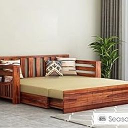 Solid Sheesham Wood Convertible 3 Seater Sofa Cum Bed with Headboard and Storge Armrest, Folding Dubole Bed for Home Living Guest and Office Areas-image-49