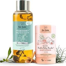 Nat Habit Baby Scalp Oil Bhrami Maytakshi (110ml)+ Baby Powder Shweet Chandan (100gm) - Essential Baby Care Combo For Daily Massage, Nourishment, Chemical & Preservative-Free (Combo Pack of 2)-2