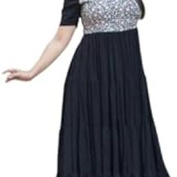 Black Solid CholiFlower Rayon Anarkali Dress with Flared Short Sleeves & Puff Pleated Detailing – Ready-to-Wear Women's Round Neck Gown-image-95