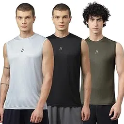 aticx Men's Polyester Sports Sleeveless T Shirt - Gym Vest, Workout Sando, Training Tank Top, Cut Sleeves Quick Dry Tee for Running, Swimming, Badminton, Fitness & Sports-picture-25