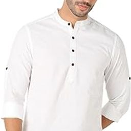Men's Cotton Blend Full Sleeve Straight Kurta Shirt Regular Fit Short Kurta for Men-image-40