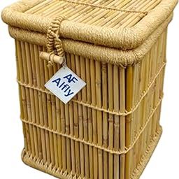 Al Fly Handmade Laundry Basket For Clothes With Lid | Laundry Box Dirty Clothes Big Size | Picnic Hamper Basket | Kids Toys Storage Organizer For Toys and Study Room Sitting (Bamboo Cane Box Wood)-picture-19
