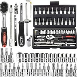 MASHUR FAB Tool Kit 46 Pcs Household | 1/4 Drive Socket Screwdriver Wrench Set for Bike, Car Repairs & More Spanner & Socket Set All Size Tool Kit Goti Pana Perfect for DIY Enthusiasts, Black-11